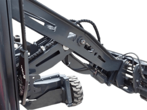 Loadmac Forklifts use a more compact Y style pantograph for one-side offloading vs the bulky Moffett X.