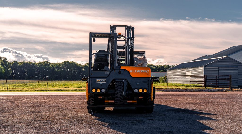 GoLoadMac 255 Ultra 2-Way truck mounted forklift exterior product image on a flatbed truck in Spencerville, Indiana.