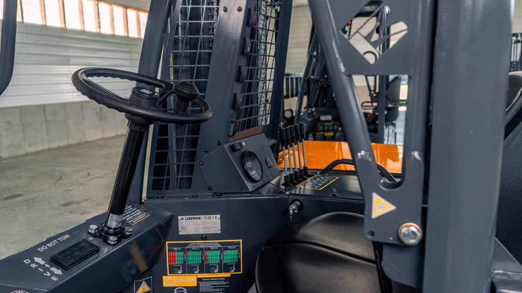 GoLoadMac 255 Ultra 2-Way truck mounted forklift interior detail image showing operator controls and equipment components in Spencerville, Indiana.